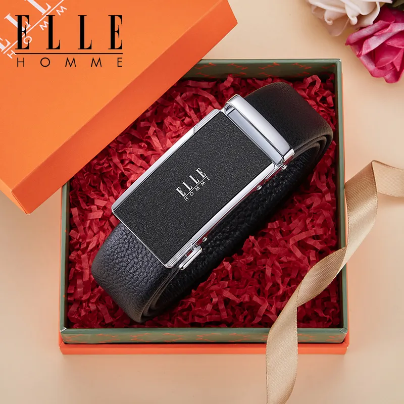 ELLE HOMME Top Grain Cow Leather Belts Men's Gunmetal, Gold, Silver Width 3.5cm-17