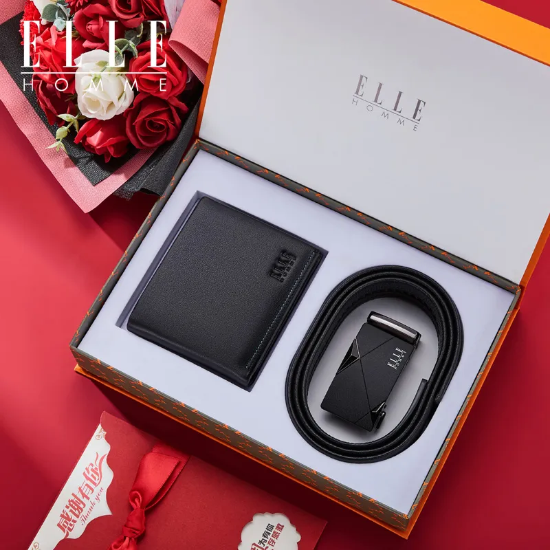 ELLE HOMME Top Grain Cow Leather Casual Versatile Minimalist Style Belt Men's Width 3.5cm-4