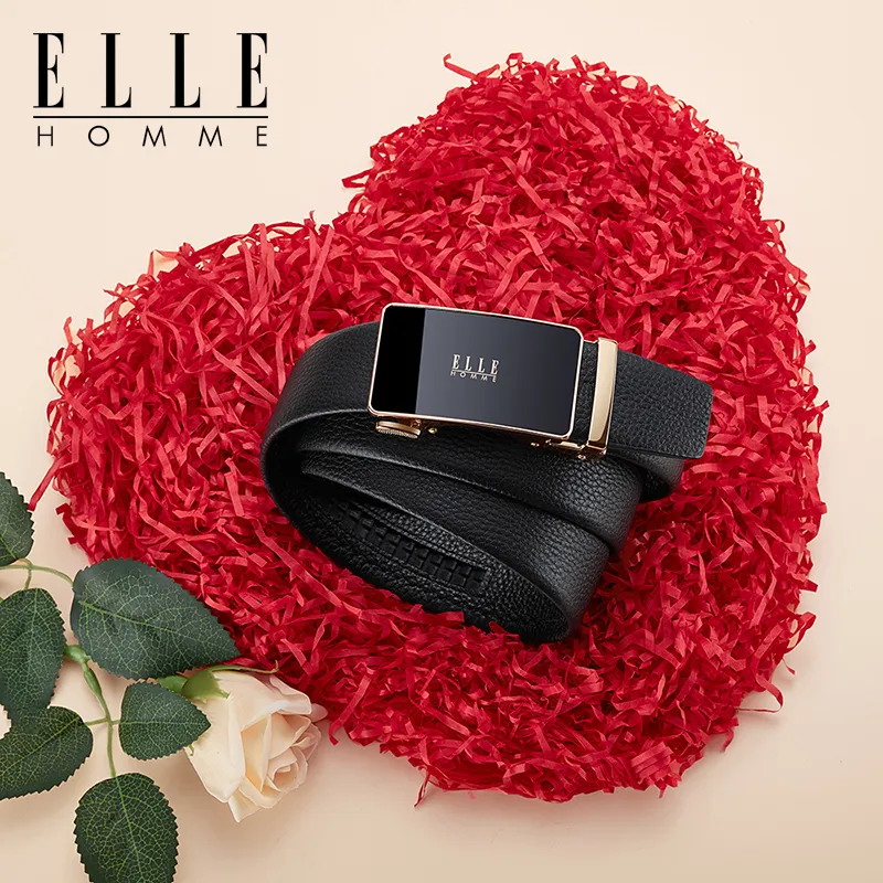 ELLE HOMME Top Grain Cow Leather Premium Elegance Comfortable Belt Men's Gunmetal, Gold Width 3.5cm-10