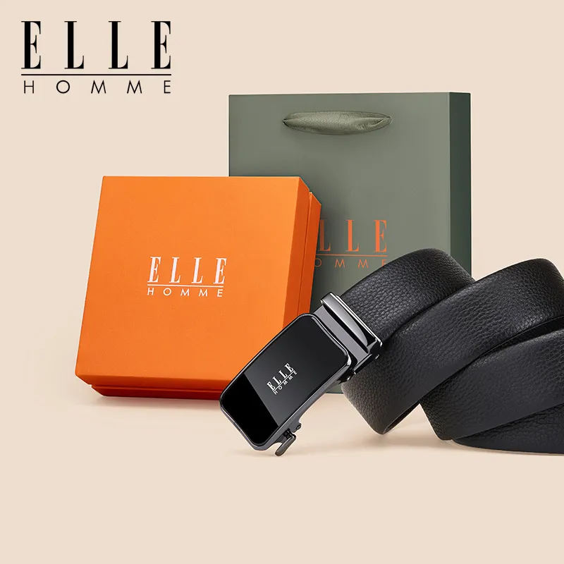 ELLE HOMME Top Grain Cow Leather Belts Men's Gunmetal Gold Silver 3.5cm-5
