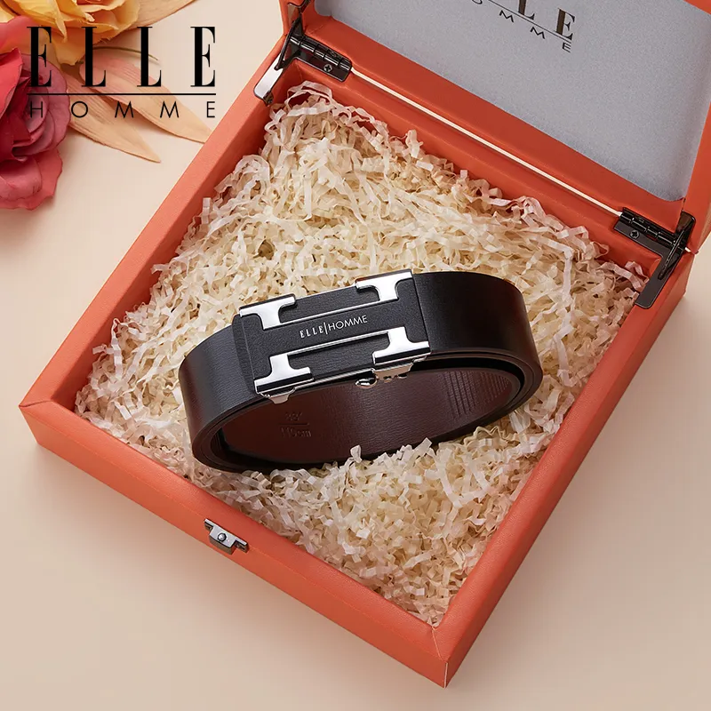 ELLE HOMME Cow Leather Students Belt Men's Silver Gold Width 3.5cm-7