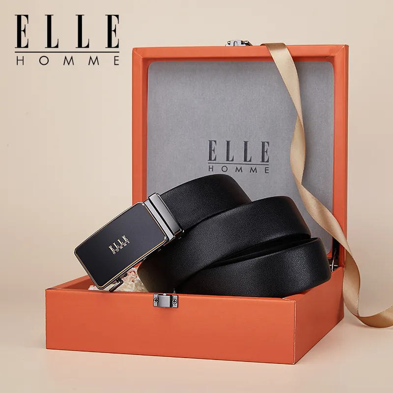 ELLE HOMME Top Grain Cow Leather Belts Men's Gunmetal, Gold, Blue Width 3.5cm-8