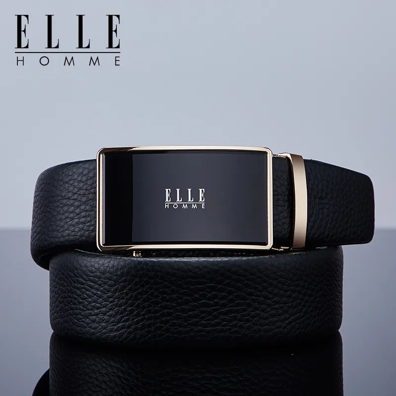 ELLE HOMME Top Grain Cow Leather Advanced Sensory Panty Liner Men's Gold Width 3.5cm-4