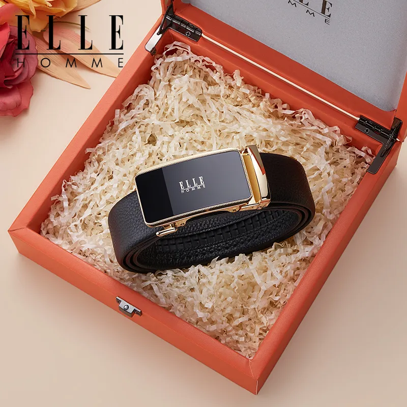 ELLE HOMME Top Grain Cow Leather Belts Men's Gunmetal, Gold Width 3.5cm-6