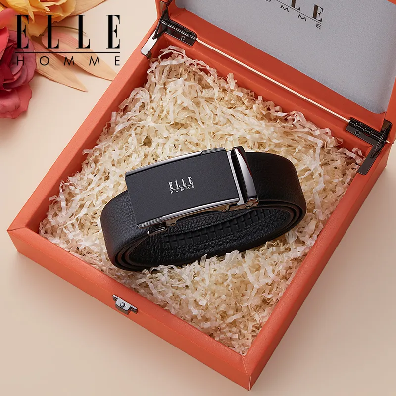 ELLE HOMME Top Grain Cow Leather Belts Men's Gunmetal, Gold, Silver Width 3.5cm-2