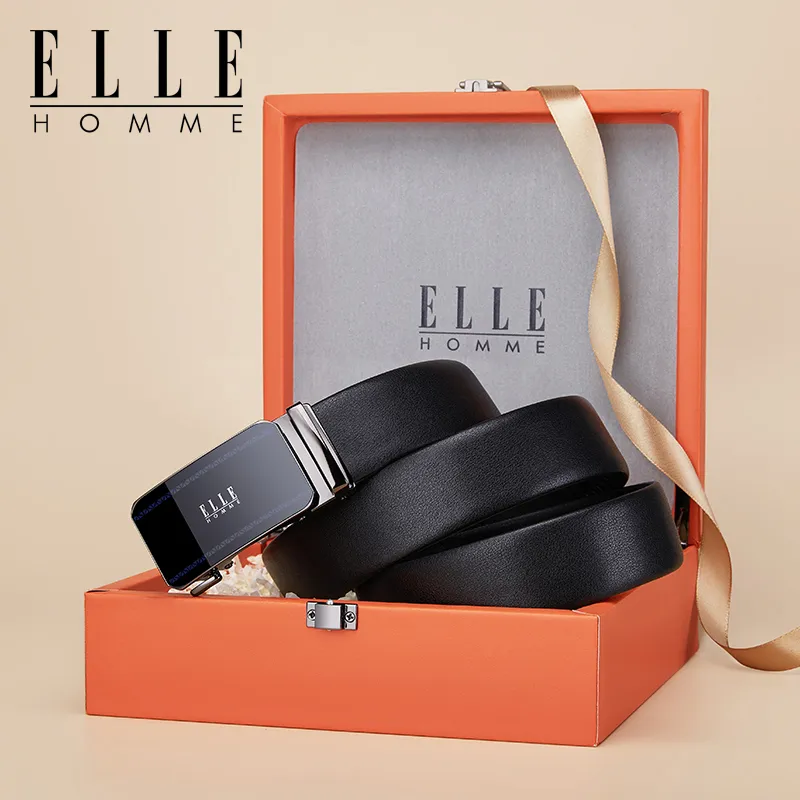 ELLE HOMME Top Grain Cow Leather Belts Men's Gunmetal Width 3.5cm-11