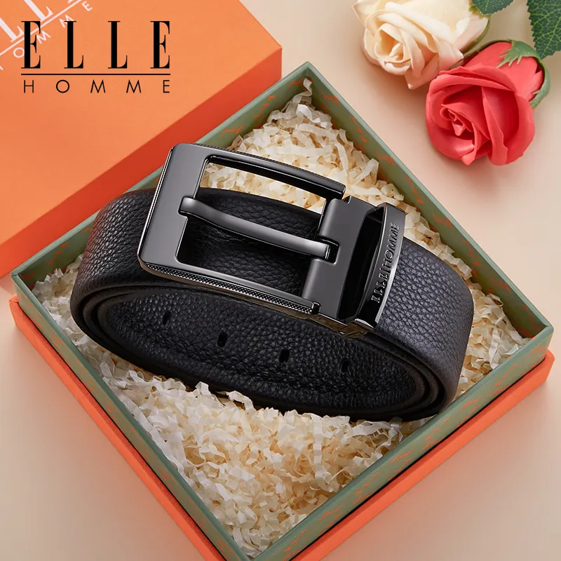 ELLE HOMME Cow Leather Belts Men's Gunmetal Width 3.8cm-2