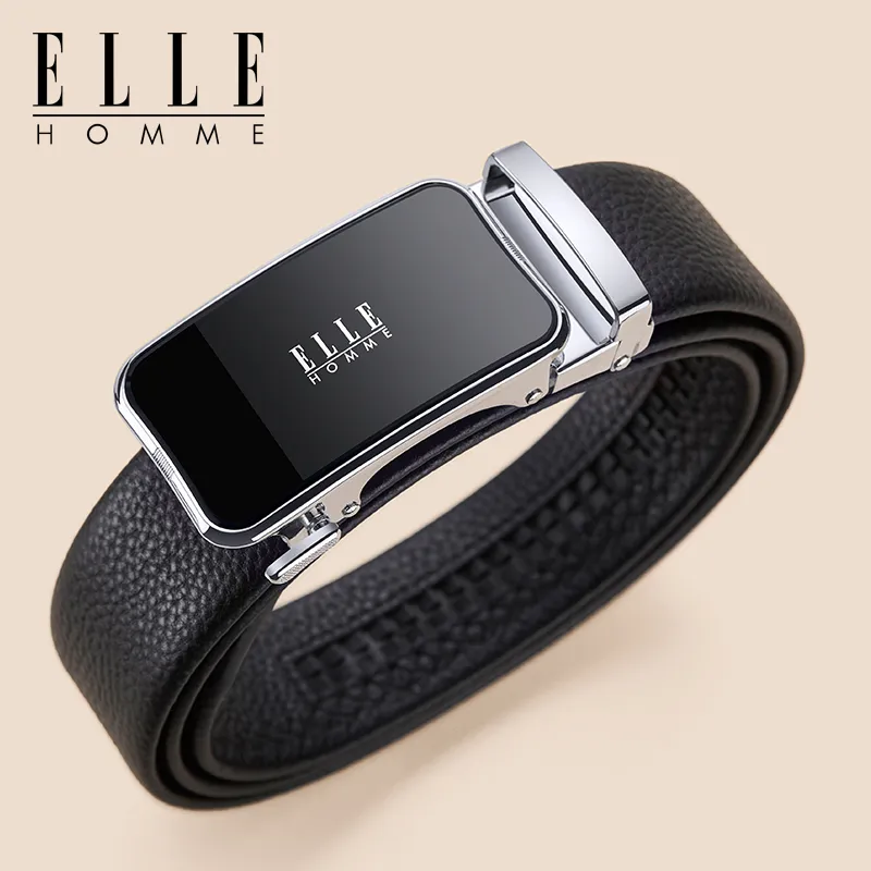 ELLE HOMME Top Grain Cow Leather Belts Men's Gunmetal Gold Silver 3.5cm-17