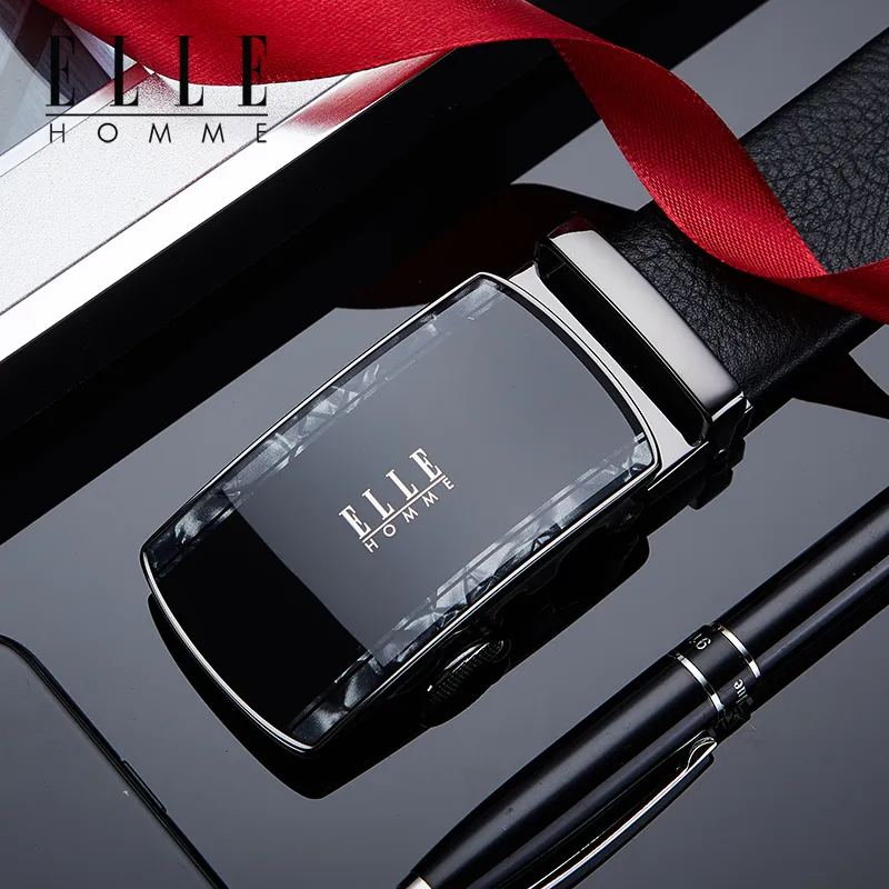 ELLE HOMME Top Grain Cow Leather Fashion Trend Casual Versatile Belt, Gift Box Set Men's Width 3.5cm-4