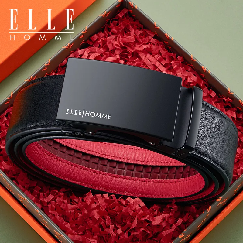 ELLE HOMME Top Grain Cow Leather Trendy Casual Students Belt Men's Gunmetal Width 3.5cm-2