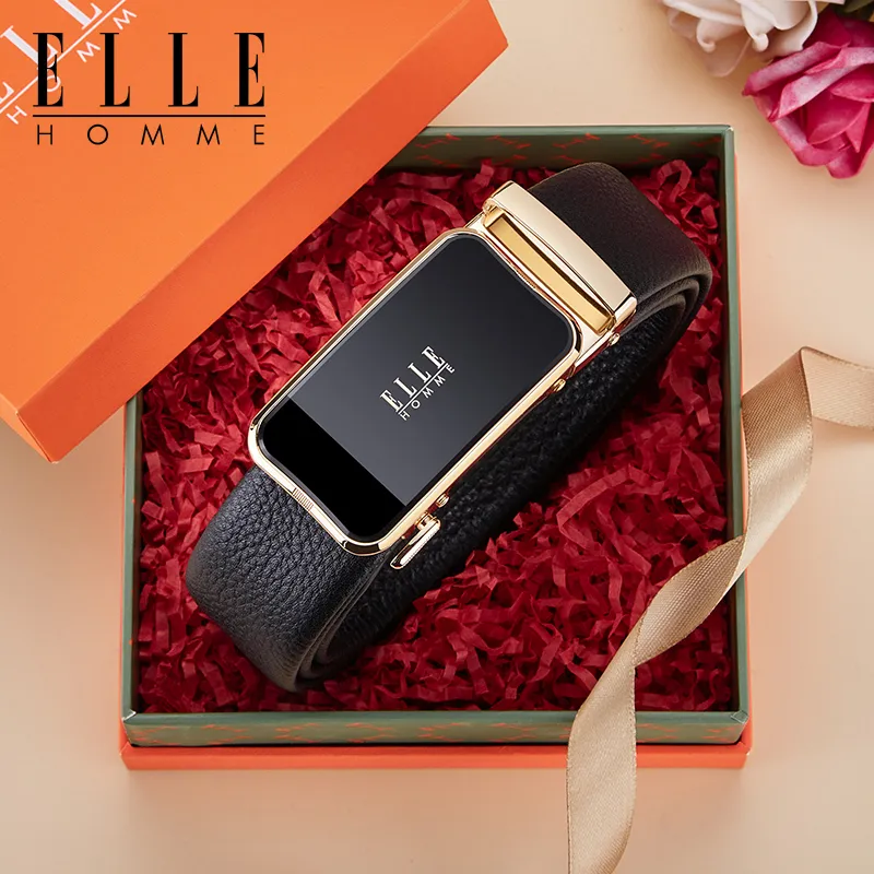 ELLE HOMME Top Grain Cow Leather Belts Men's Gunmetal Gold Silver 3.5cm-9