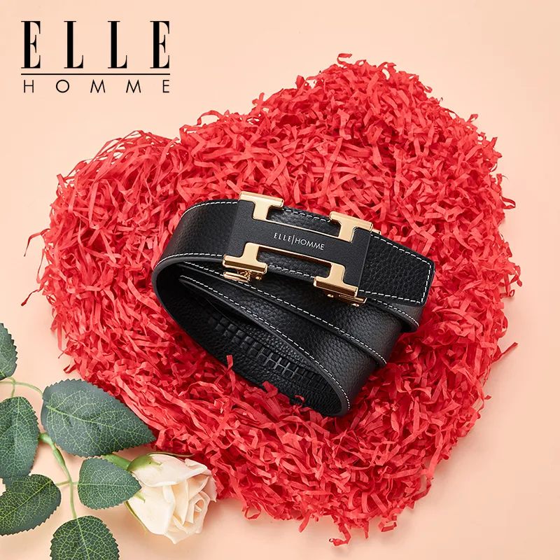 ELLE HOMME Top Grain Leather Belts Men's Width 3.5CM-4