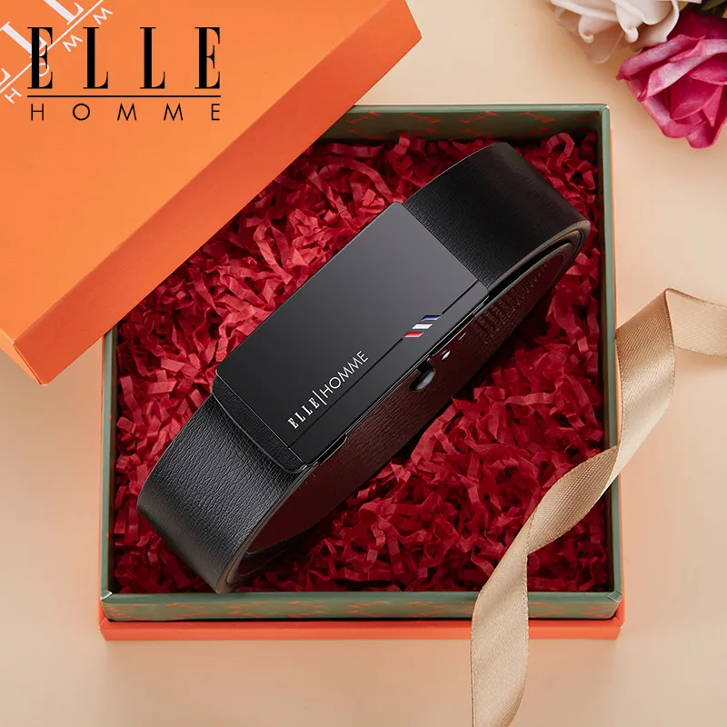 ELLE HOMME Split Cow Leather, Leather Belts Men's Black Width 3.3cm-7