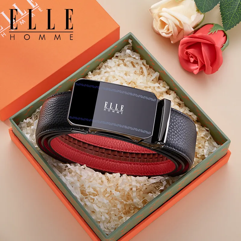 ELLE HOMME Top Grain Cow Leather Belts Men's Gunmetal Width 3.5cm-2