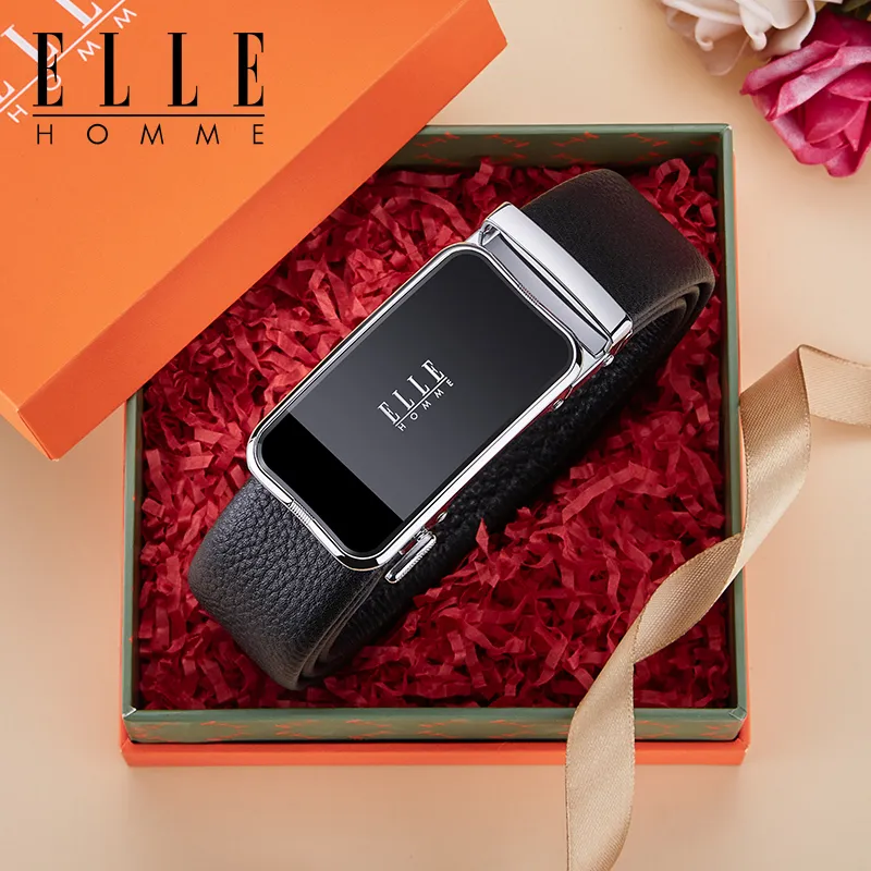 ELLE HOMME Top Grain Cow Leather Belts Men's Gunmetal Gold Silver 3.5cm-15