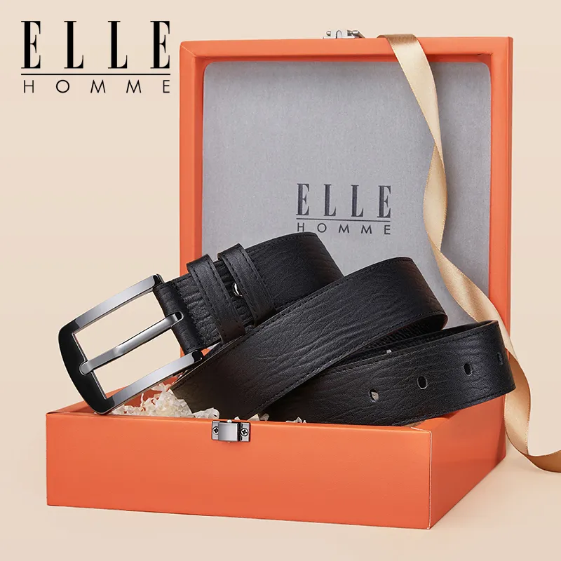 ELLE HOMME Cow Leather Belts Men's Gunmetal Width 3.8cm-5