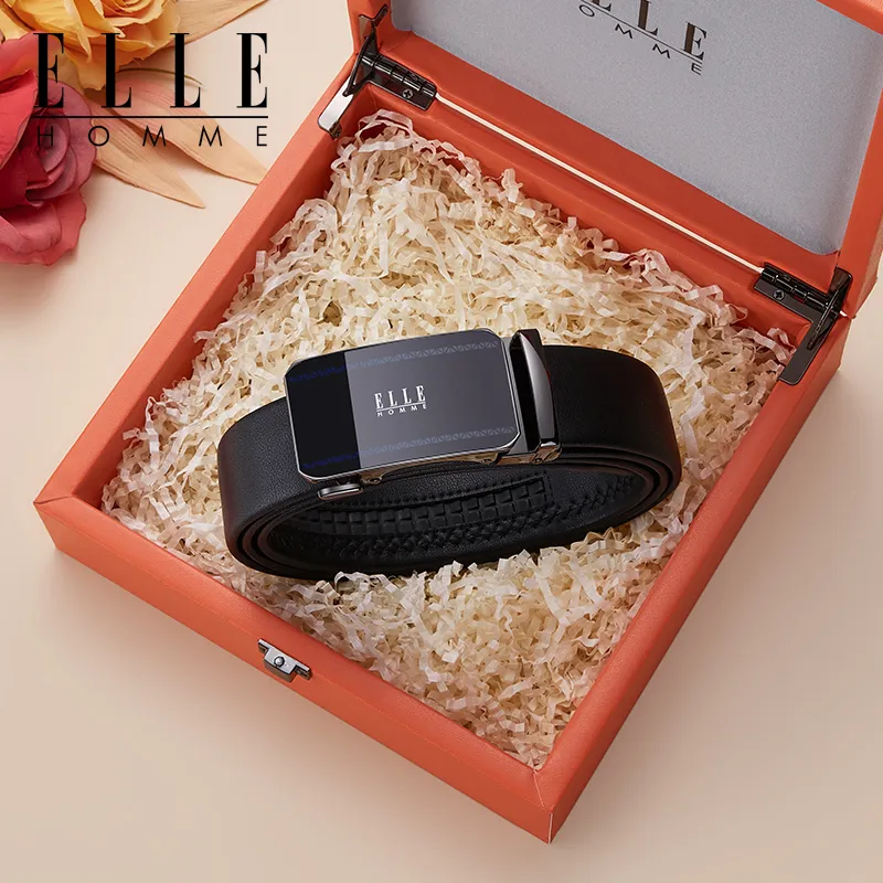 ELLE HOMME Top Grain Cow Leather Belts Men's Gunmetal Width 3.5cm-9