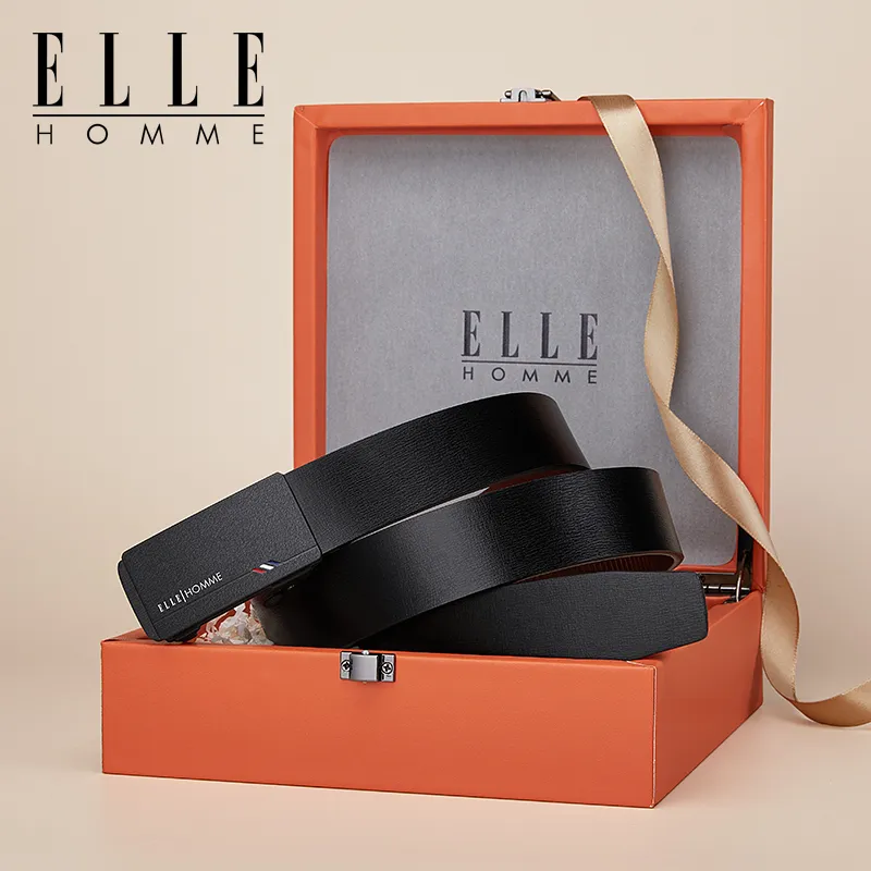 ELLE HOMME Split Cow Leather, Leather Belts Men's Black Width 3.3cm-3