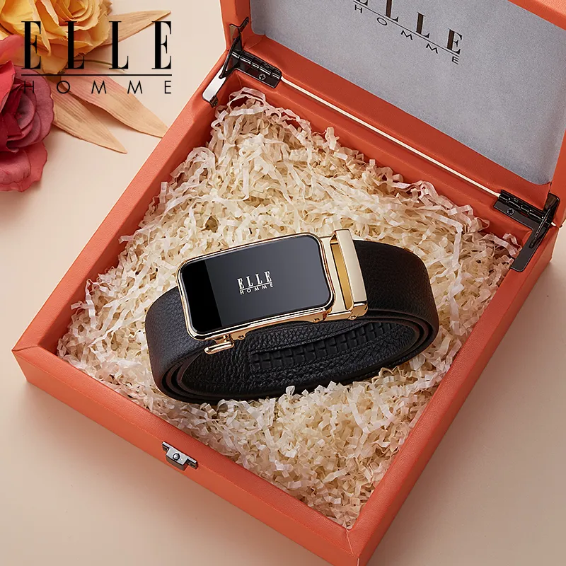 ELLE HOMME Top Grain Cow Leather Belts Men's Gunmetal Gold Silver 3.5cm-7