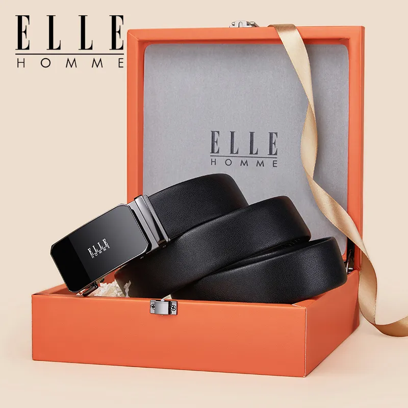 ELLE HOMME Top Grain Cow Leather Belts Men's Gunmetal, Gold, Silver Width 3.5cm-3