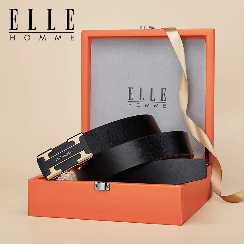 ELLE HOMME Cow Leather Students Belt Men's Silver Gold Width 3.5cm-2