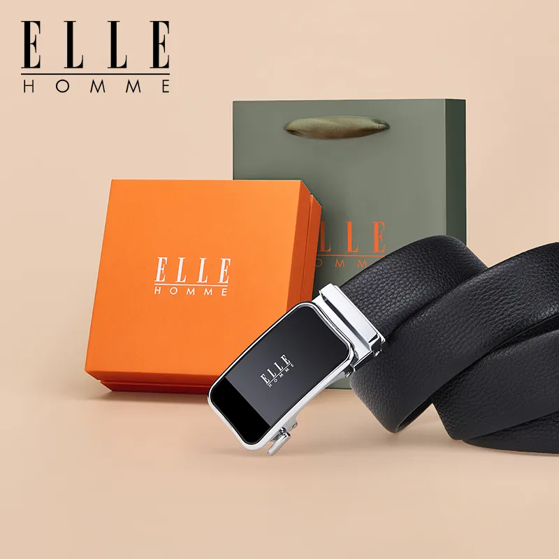 ELLE HOMME Top Grain Cow Leather Belts Men's Gunmetal Gold Silver 3.5cm-16