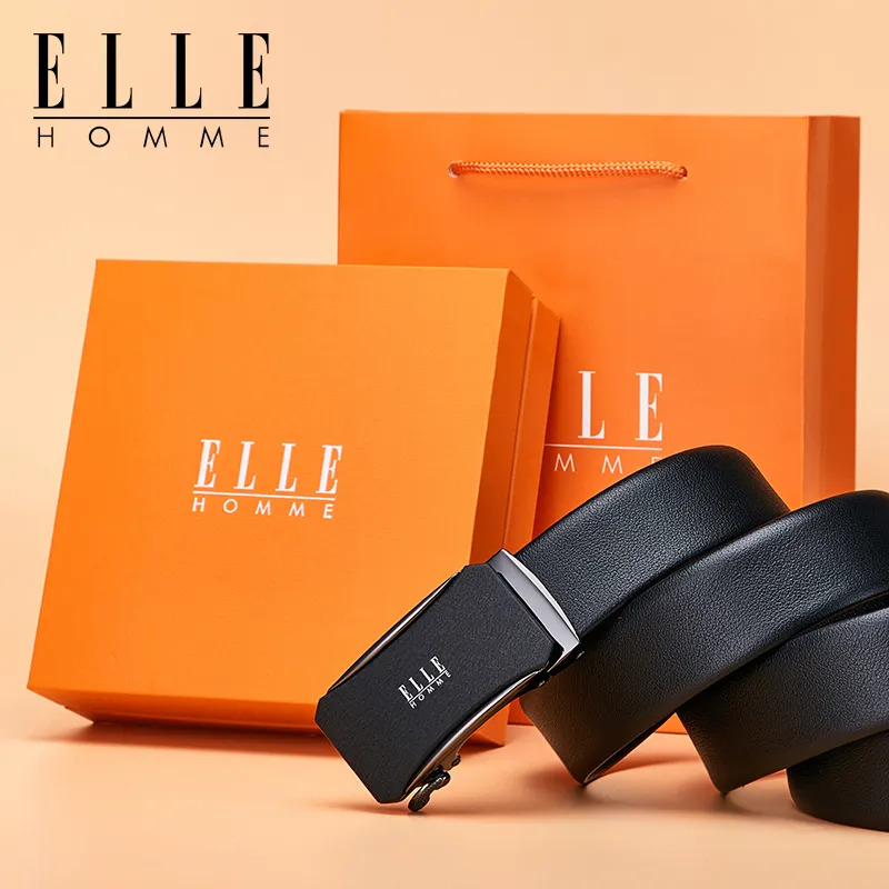 ELLE HOMME Top Grain Cow Leather Belts Men's Gunmetal, Gold, Silver 3.5cm-4