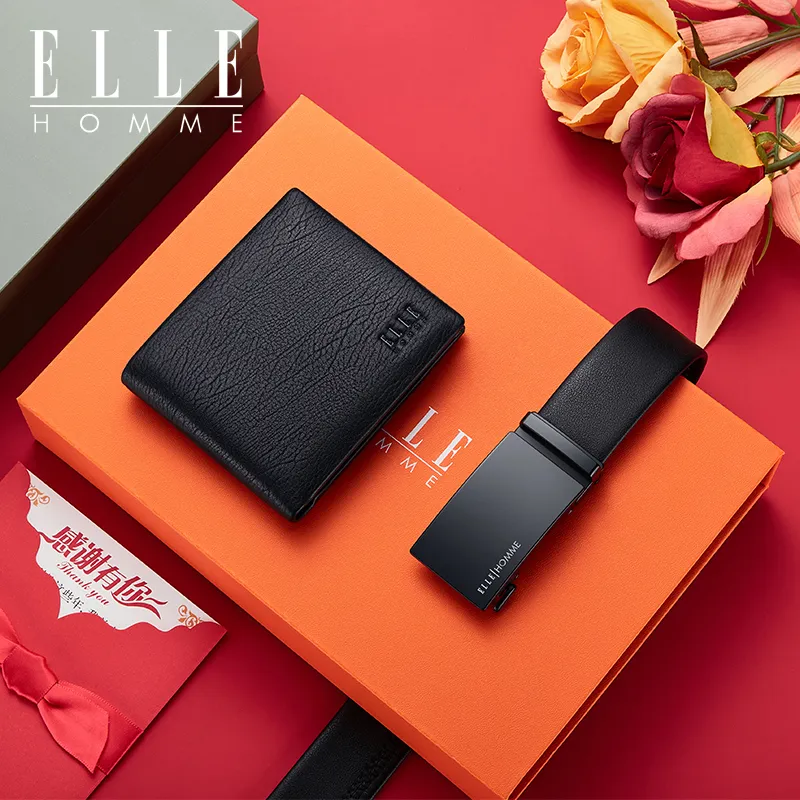 ELLE HOMME Cow Leather Cropped Multiple Card Slots Belt Men's Width  3.5cm-1