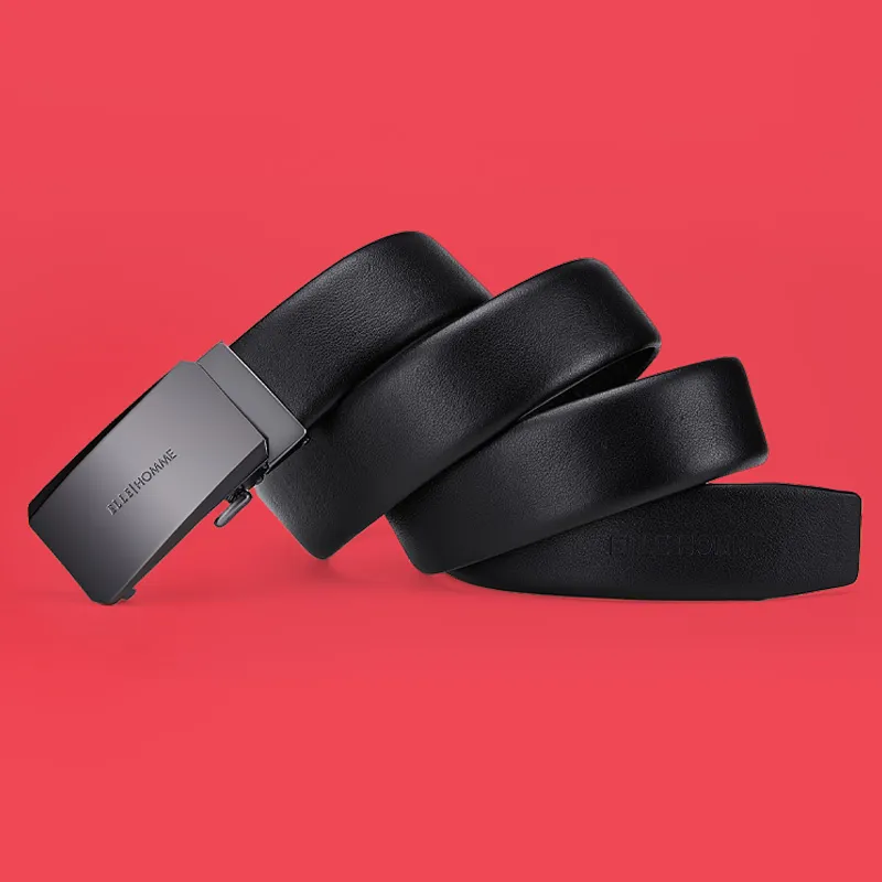 ELLE HOMME Cow Leather Belts Men's Gunmetal Width 3.5cm-3