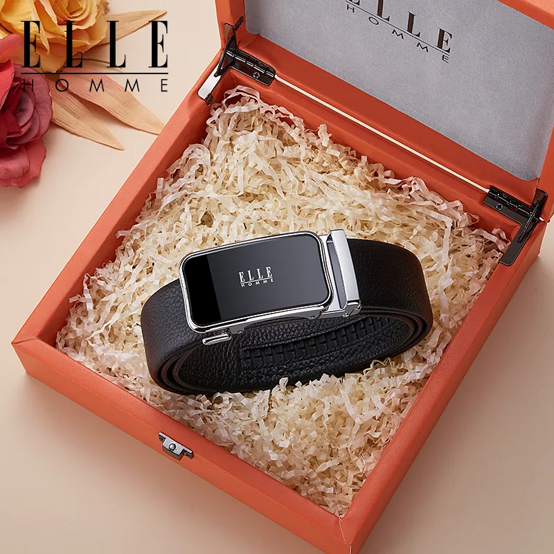 ELLE HOMME Top Grain Cow Leather Belts Men's Gunmetal Gold Silver 3.5cm-13