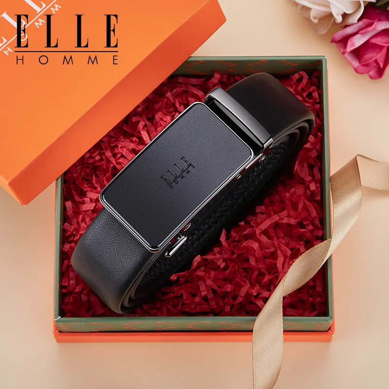 ELLE HOMME Top Grain Cow Leather Belts Men's Gunmetal, Gold, Blue Width 3.5cm-4