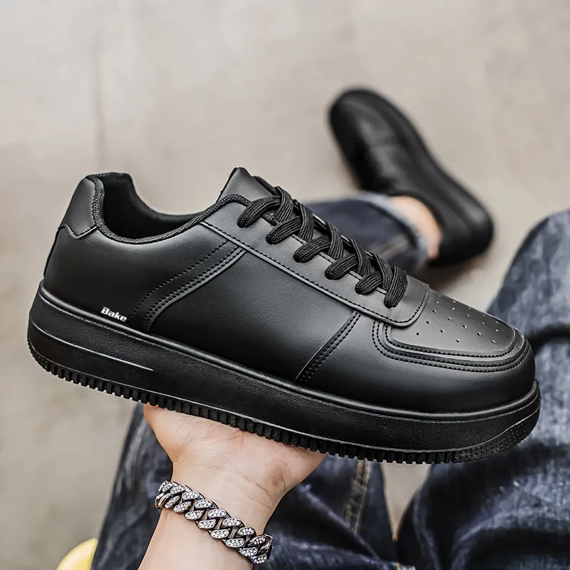 BAKE Anti Slip Wear Resistant Low Top Skateboard Shoes Men's Black-4