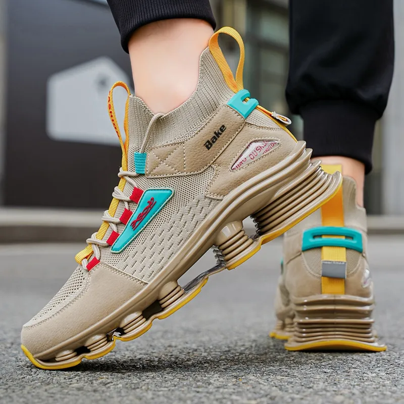 BAKE Shock Absorbers Slip Resistant Breathable Mid Top Casual Shoes Men's-3