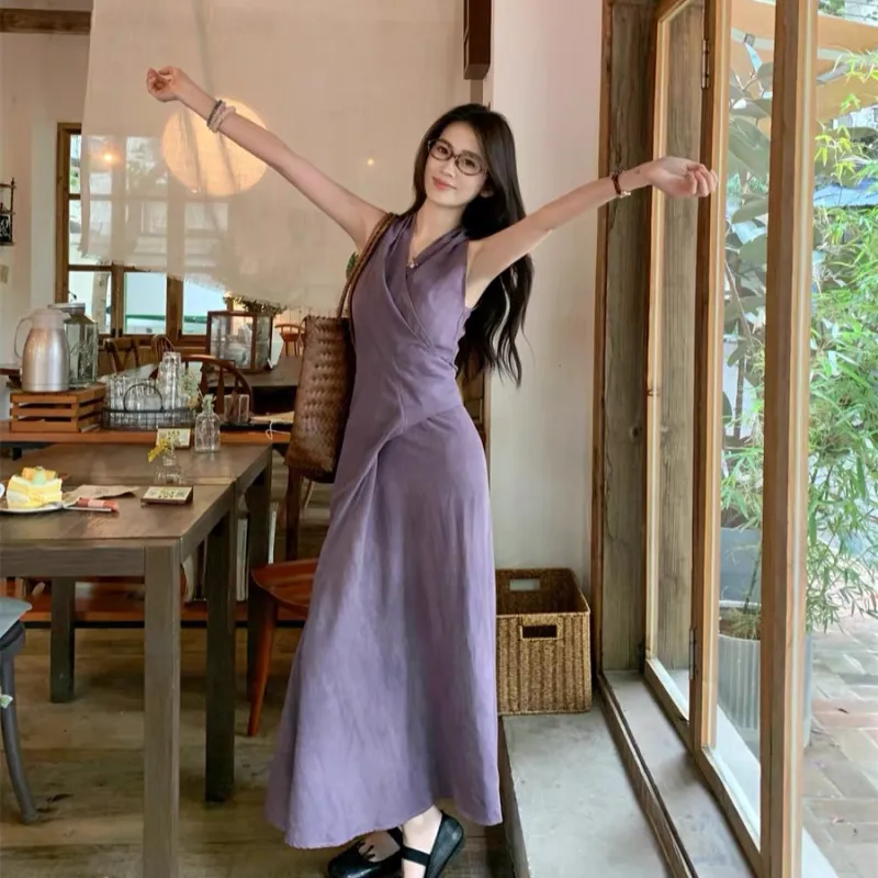 ADXKM Sleeveless Dresses Women's Light Lavender-3
