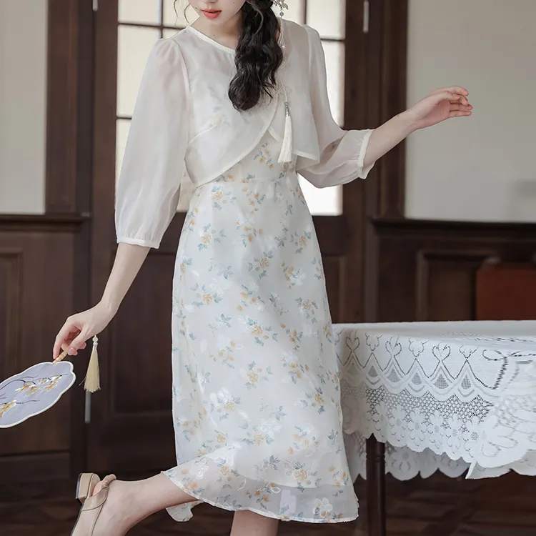 SEAR OFFICIAL Short Sleeved Dresses Women's White Set-4