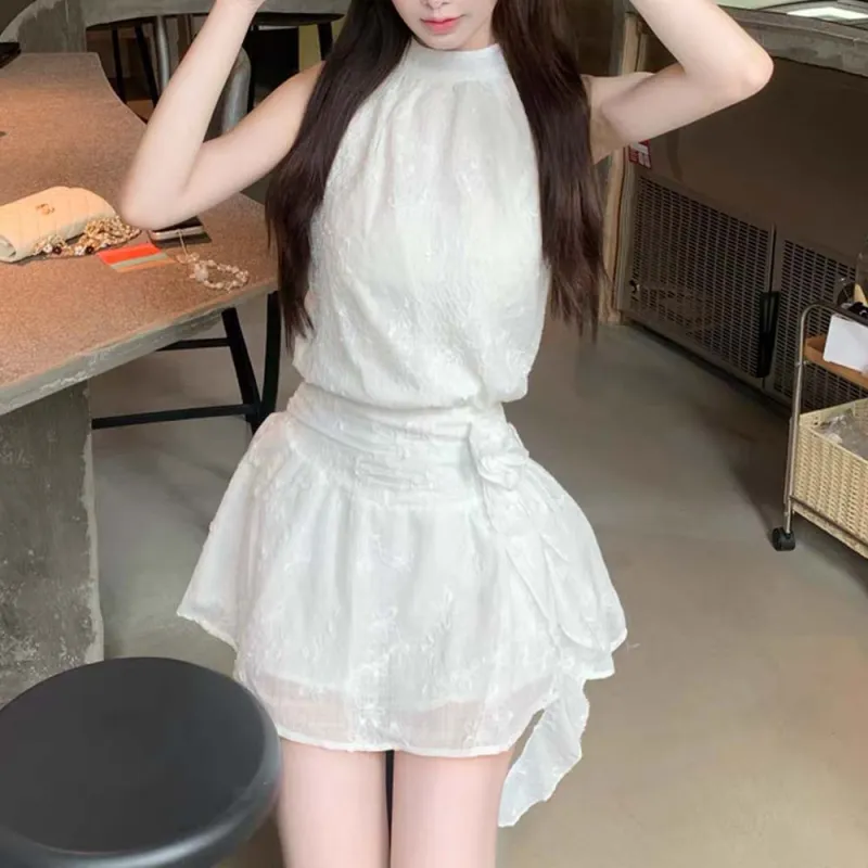 JSUHH Sleeveless Dresses Women's White+Hair Tie Comes With-4