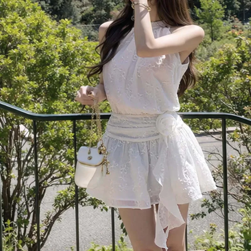 JSUHH Sleeveless Dresses Women's White+Hair Tie Comes With-2
