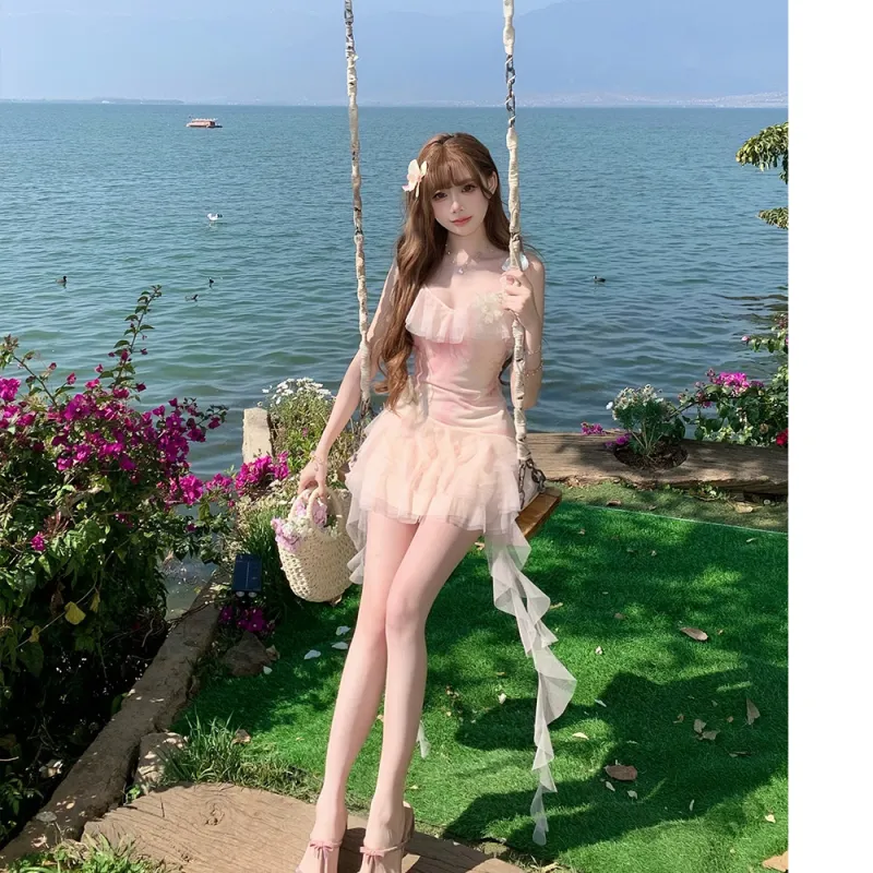JSUHH Slip Dresses Women's Light Pink+Hair Tie Comes With-3