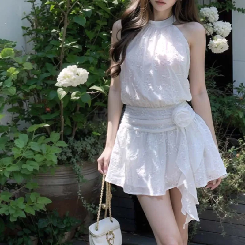 JSUHH Sleeveless Dresses Women's White+Hair Tie Comes With-6