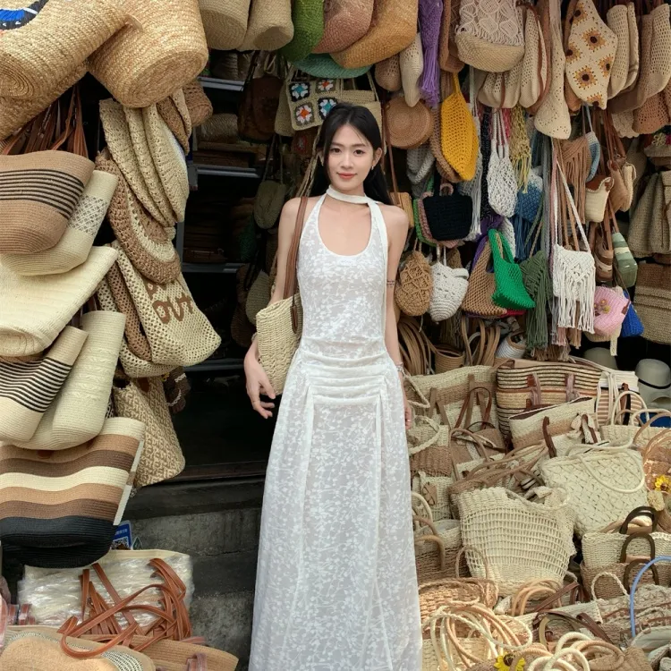 JSUHH Sleeveless Dresses Women's White+Scarf+Hair Tie Comes With-1