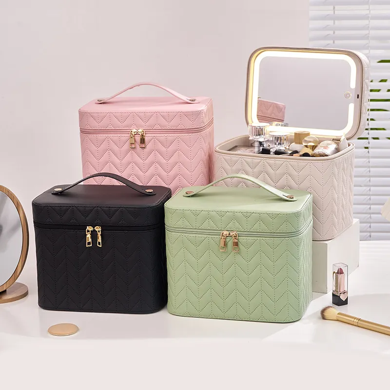 MUYAXUAN Portable Travel Dust Resistant Cosmetics With Light Up Makeup Bag-3