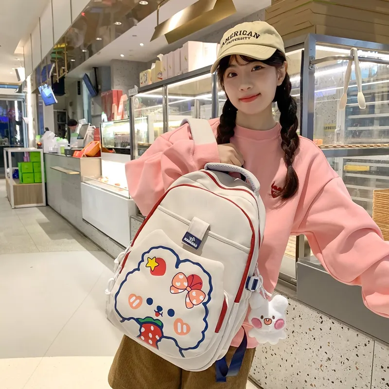 Vack Nylon Backpack Unisex White & Red/White & Green/Black/Purple/Brown-5