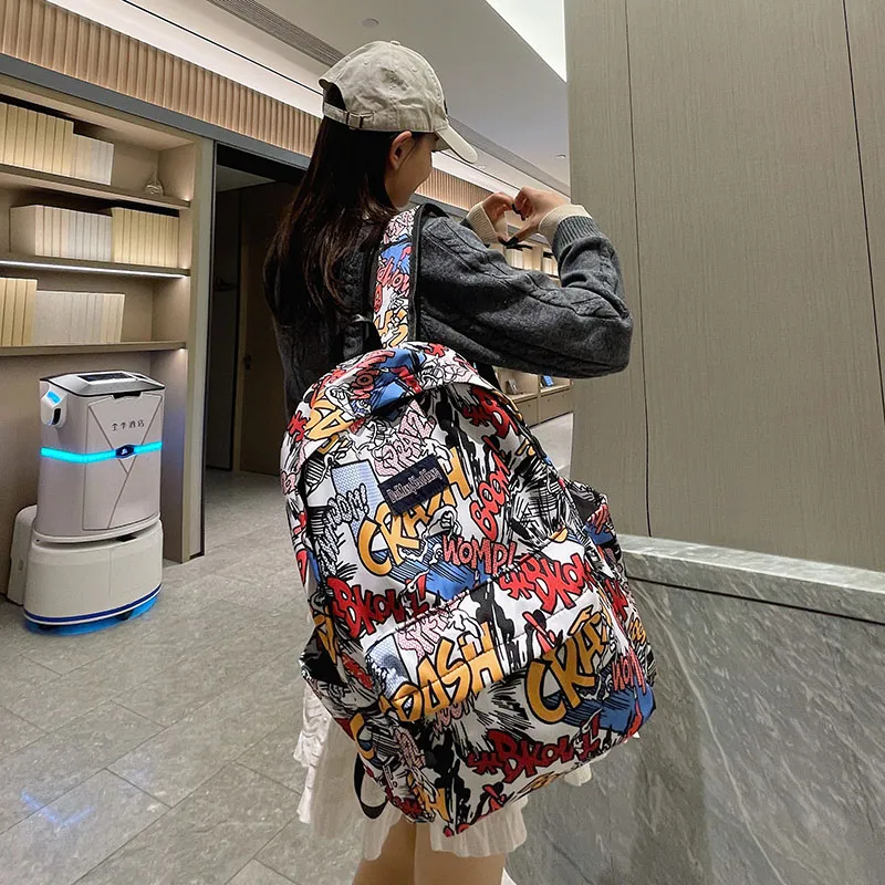 Vack Nylon Backpack Unisex Cartoon Character/Explosion Letter-7
