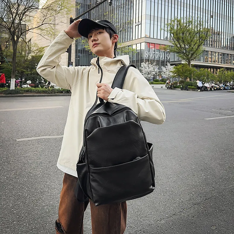 Vack PU Mesh Panel Backpack Unisex Black/Brown-3