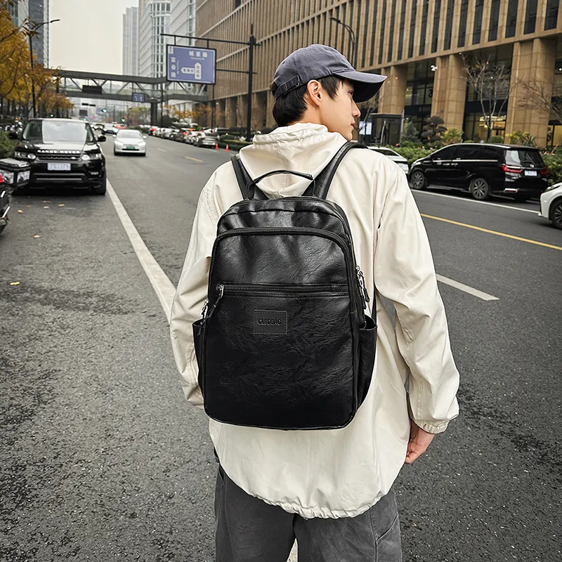 Vack PU Backpack Unisex Black/Brown-1