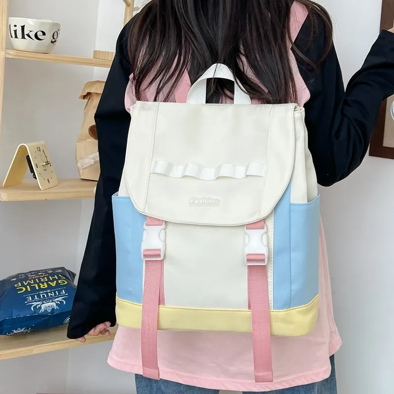 Vack Canvas Backpack Regular Unisex Dark Gray/lotus Root Color/sky Blue-12