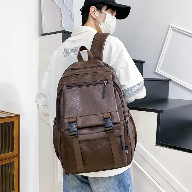 Vack PU Backpack Men's Black/Brown-7