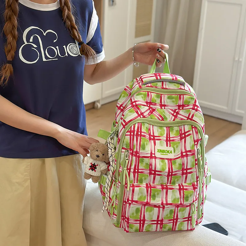 Vack Nylon Backpack Regular Unisex Red Green/Orange/Green Blue-1