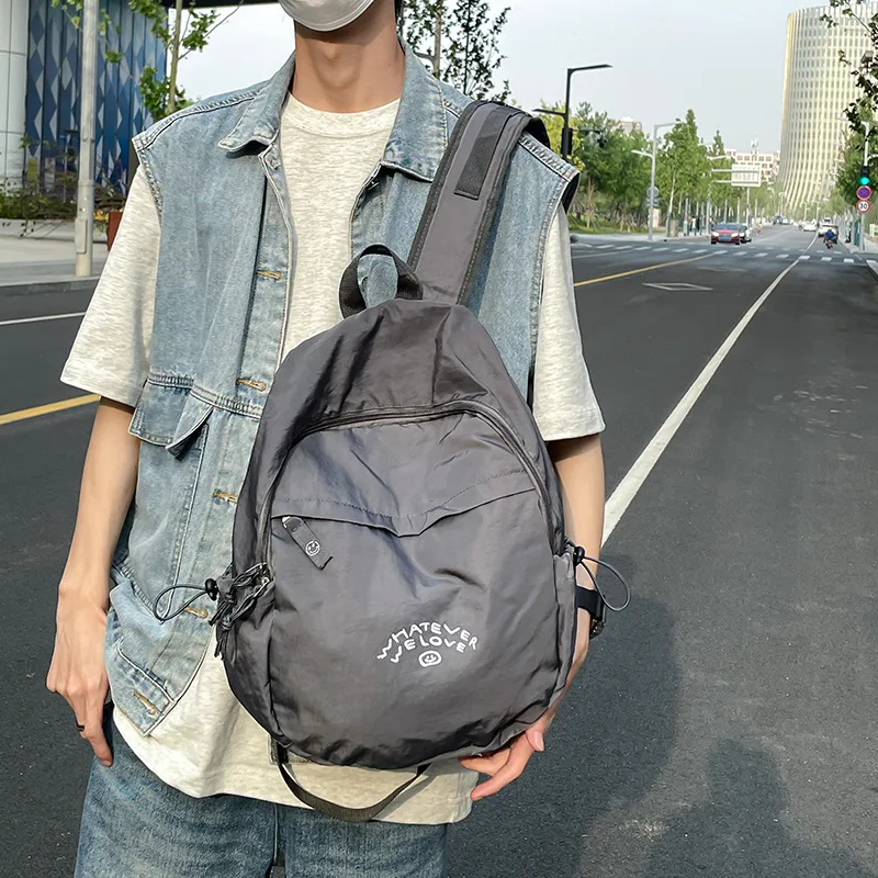 Vack Nylon Backpack Unisex Gray/Blue/Pink-1