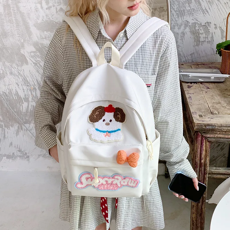 Vack Nylon Fabric Backpack Regular Unisex White/Black/Pink/Red/Yellow/Green-1